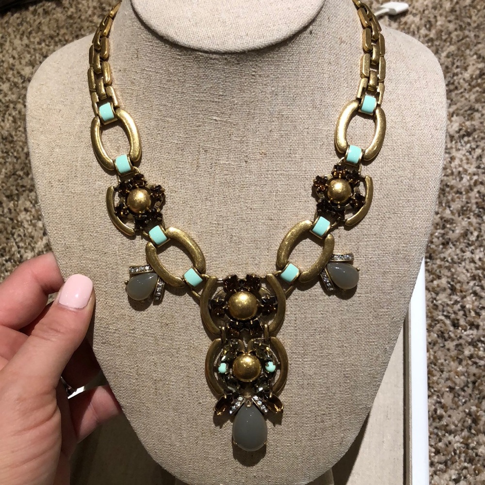Stella & Dot Gold, Mint & Brown Statement Necklac